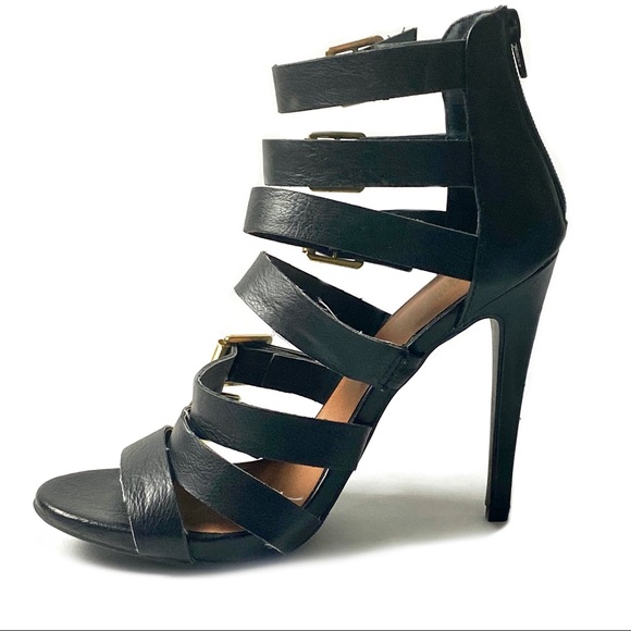 Multiple Straps Stiletto Heel Black Sandals Size 8 - Picture 3 of 12